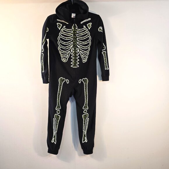 Cat & Jack Unisex Halloween Skeleton One Piece Fleece Sleeper Sz Large 10/12 - Picture 4 of 6